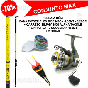 CONJUNTO PARA PESCA À BÓIA CANA + CARRETO + LINHA + BOIAS