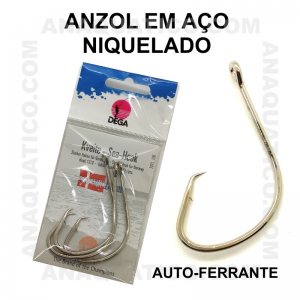 ANZOL DEGA 7371 AÇO NIQUELADO AUTO-FERRANTE Nº 8/0 C/ 3 PCS