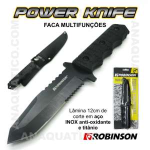 FACA ROBINSON MULTIFUNÇÕES LÂMINA EM INOX E TITÂNIO 12 CM