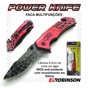 FACA DOBRÁVEL MULTIFUNÇÕES ROBINSON LÂMINA EM INOX E TITÂNIO 8.5CM