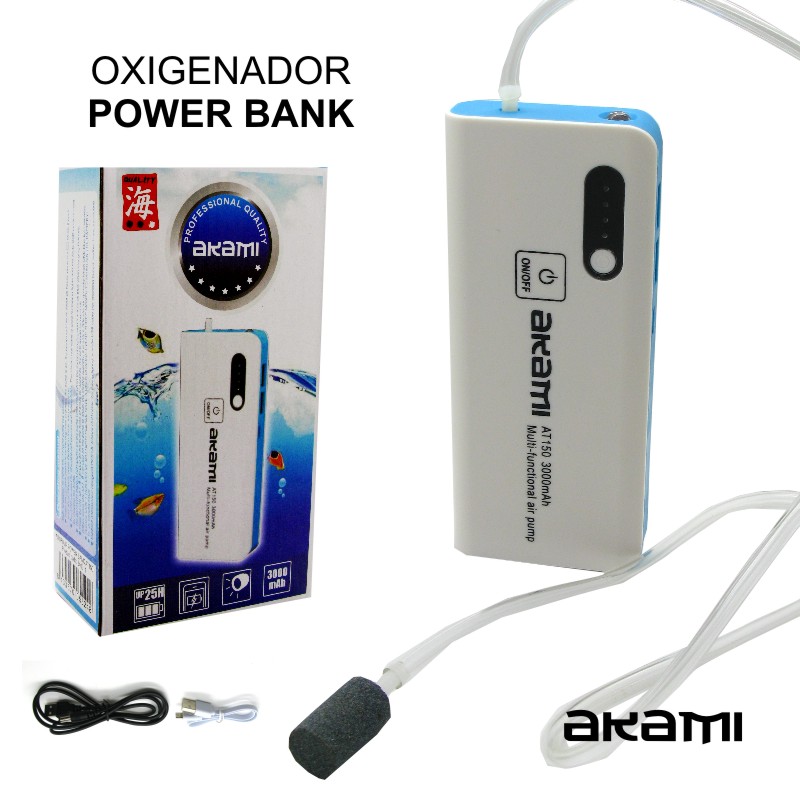 Oxigenador portátil estanque com bateria 3000mAh e duas portas USB para pesca com isca viva