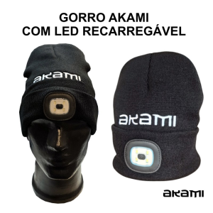 GORRO AKAMI EM LÃ COM LANTERNA  RECARREGÁVEL 