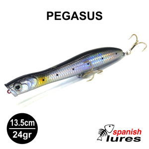 AMOSTRA SPANISH LURES PEGASUS 135 - 13.5CM / 24GR TOP WATER BLACK SARDINE