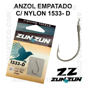 ANZOL ZUN ZUN EMPATADO 1533-D Nº 2 NICKEL - LINHA NYLON - 0.30mm - C/ 10 PCS