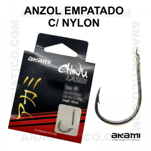ANZOL AKAMI EMPATADO CHINU Nº 6 BLACK NICKEL - LINHA NYLON- 0.28mm - C/ 10 PCS