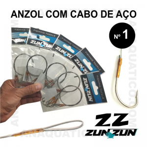 ANZOL ZUN ZUN COM CABO DE AÇO Nº 1 NICKEL - C/ 6 PCS