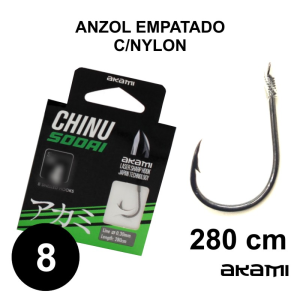 ANZOL AKAMI EMPATADO CHINU SODAI Nº 8 BLACK NICKEL - LINHA NYLON -  0.26mm - C/ 8 PCS