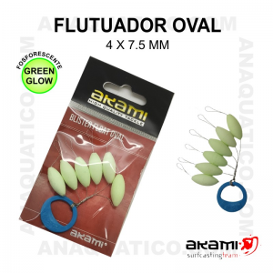 FLUTUADOR AKAMI FOSFORESCENTE VERDE Nº000 - 4X7.5MM  - 6 PCS